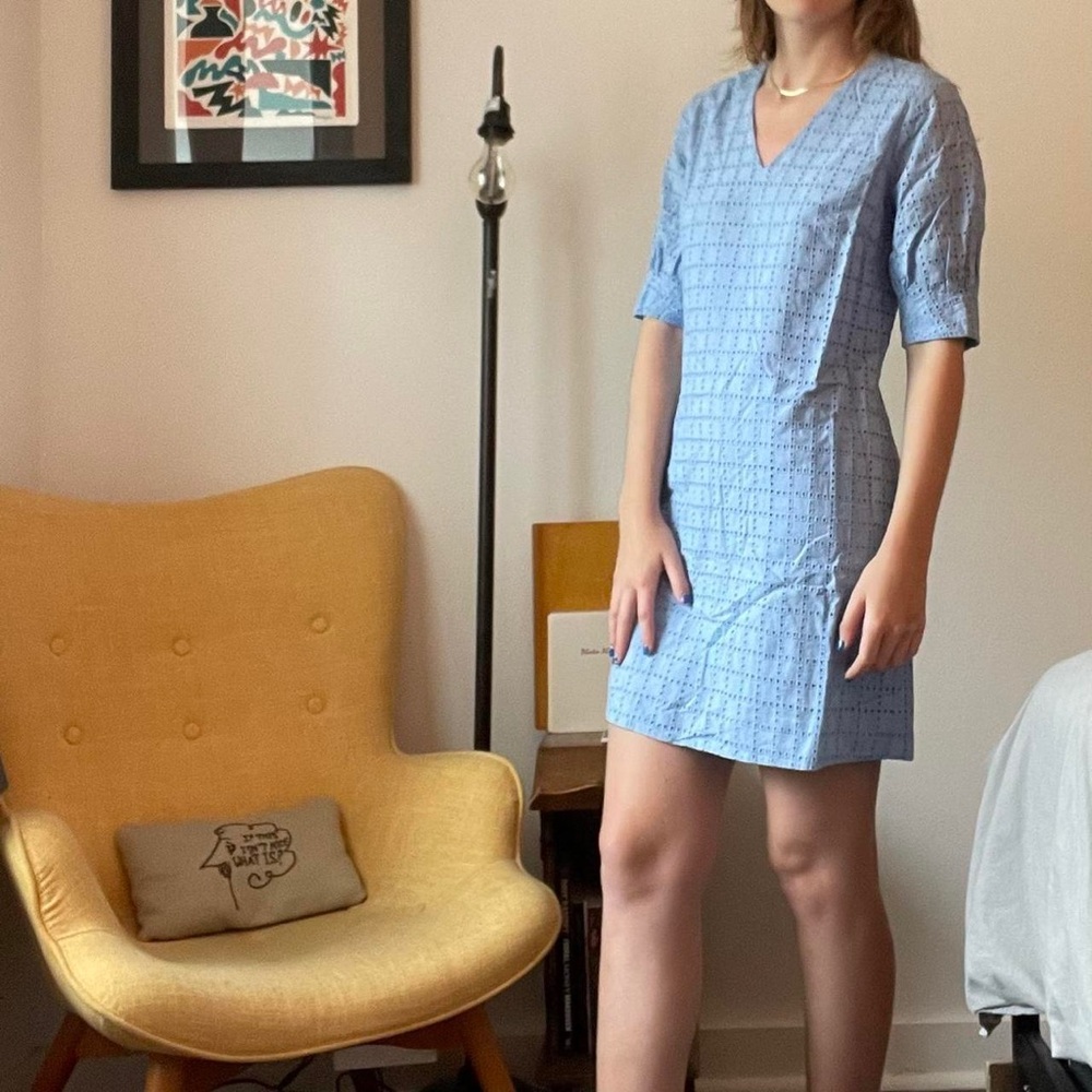 Neiman Marcus Blue Eyelet Dress